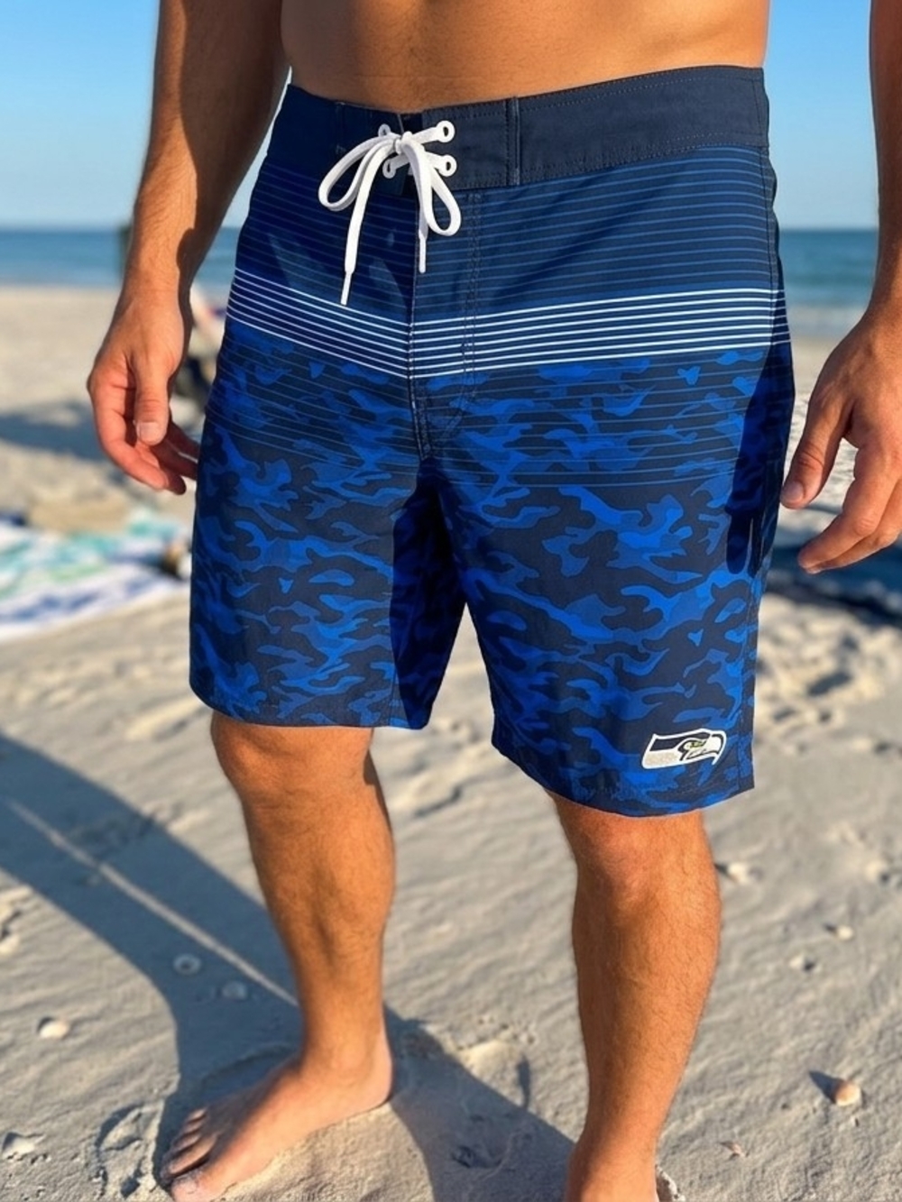 NFL Team Seattle Seahawks Men's Blue Camo Board Shorts Swim Trunks - Size XXL